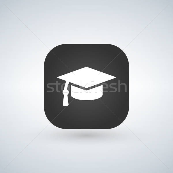 600x600 White Graduation Cap Icon On Black App Web Button, Vector Illust