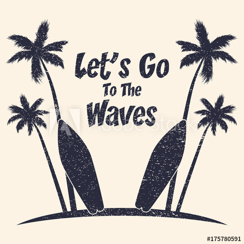 500x500 Surfing Grunge Typography With Palm Trees And Surfboard Graphics