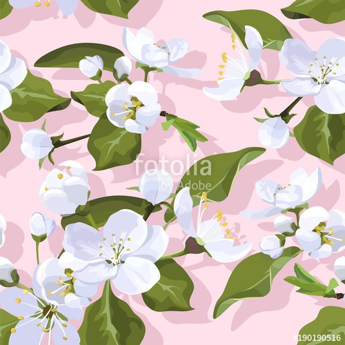 Apple Blossom Vector Seamless Pattern Flowered Texture On Pink 500x500 Apple Blossom Vector Seamless Pattern Flowered Texture On Pink