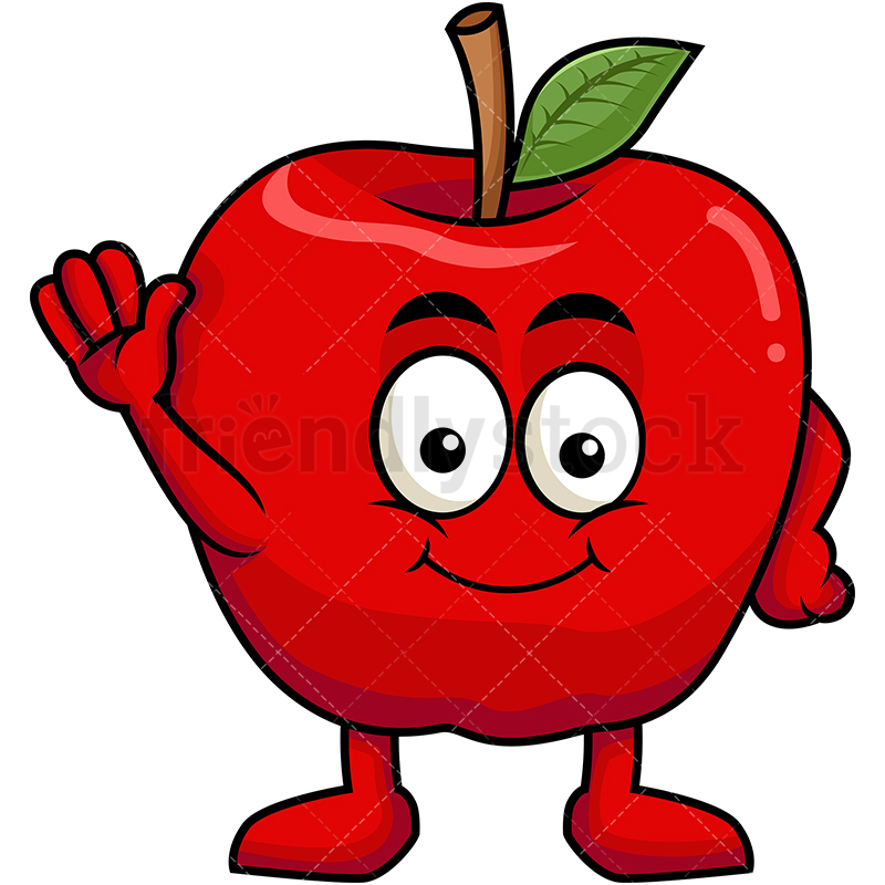 800x800 Cute Apple Mascot Waving Cartoon Vector Clipart