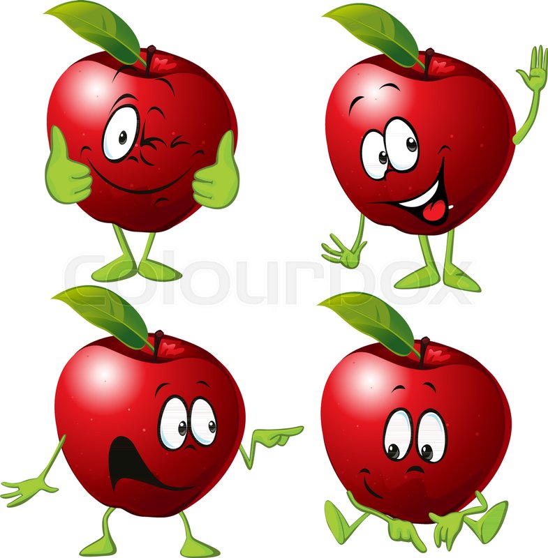 785x800 Red Apple Cartoon With Face And Hand Stock Vector Colourbox