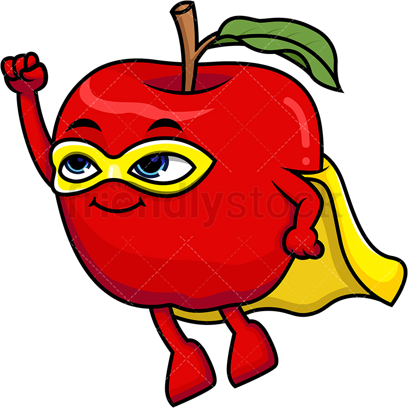 800x800 Superhero Apple Cartoon Vector Clipart