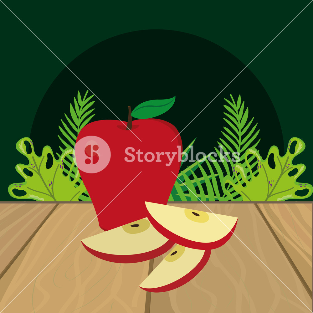 1000x1000 Fresh Fruit Apple With Slices Cartoon Vector Illustration Graphic