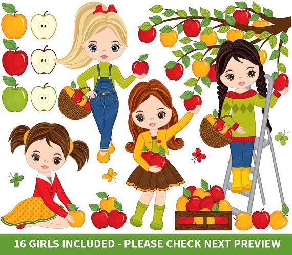 570x499 Girls Picking Apples Clipart