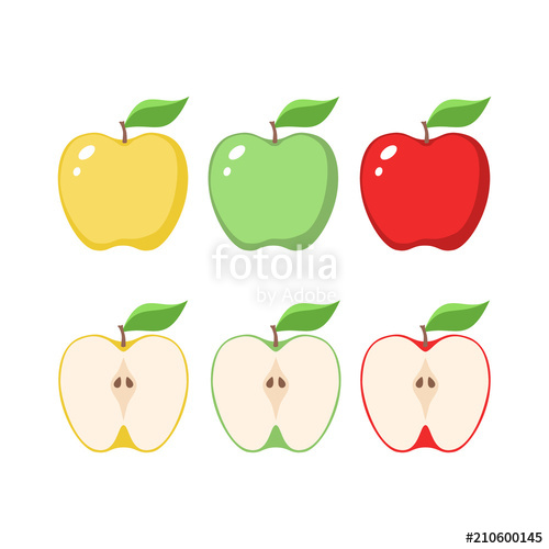500x500 Yellow, Green And Red Apples Clipart Cartoons Sliced Apple