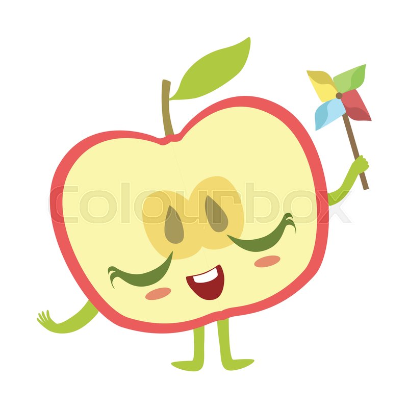 800x800 Half Of Apple With Windmill Toy Cute Stock Vector Colourbox