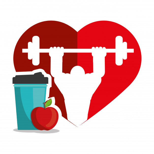626x626 Bodybuilder Fitness Heart Juice Apple Silhouette Vector Premium