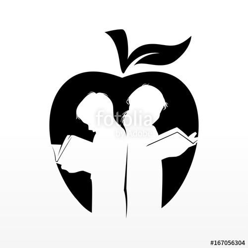 500x500 Read And Learning Book With Apple Silhouette Illustration Logo