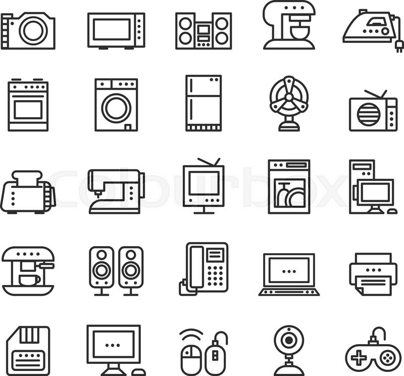 800x744 Home Appliances And Equipment Icons Stock Vector Colourbox