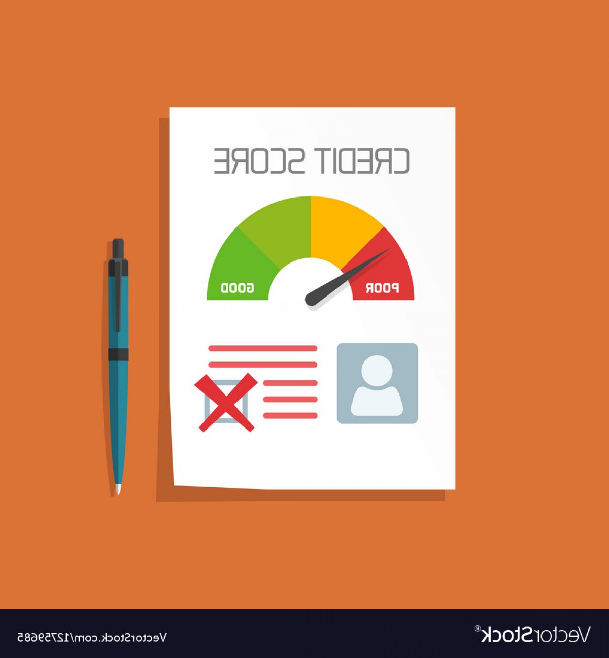 1200x1296 Bad Credit Score Document With Not Approved Stamp Vector