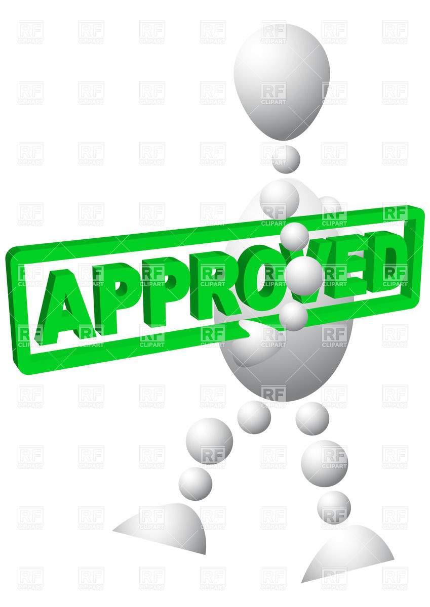 Man Carries A Green Label With Text Approved Vector Image 849x1200 Man Carries A Green Label With Text Approved Vector Image