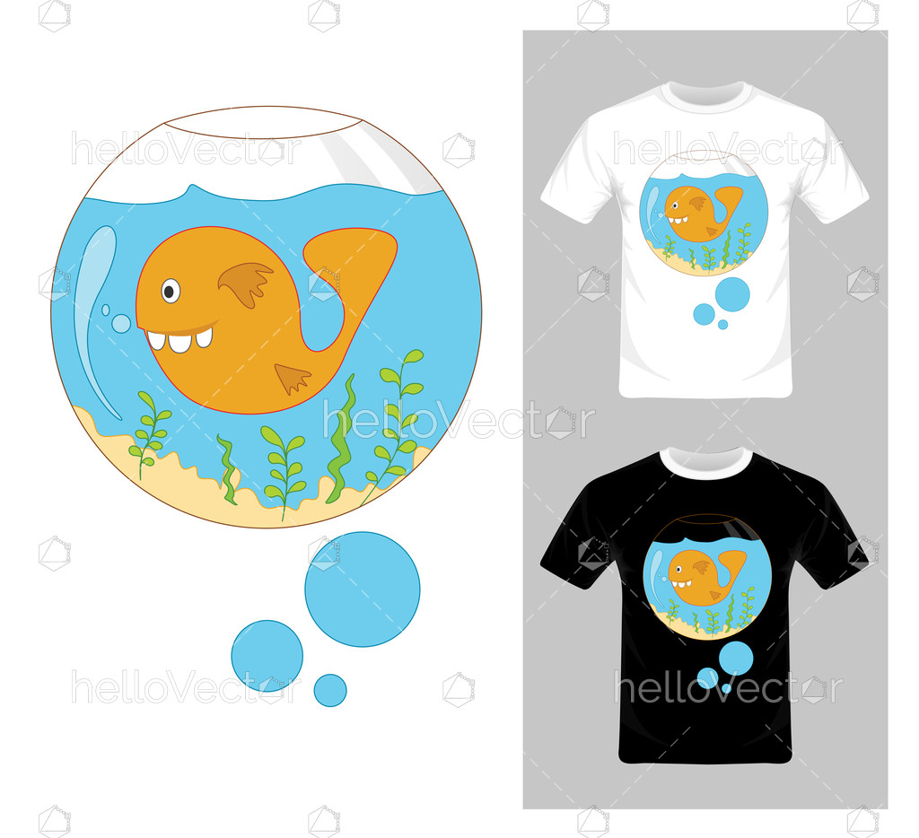 1024x934 Cartoon Fish In Aquarium Vector T Shirt Graphic Design