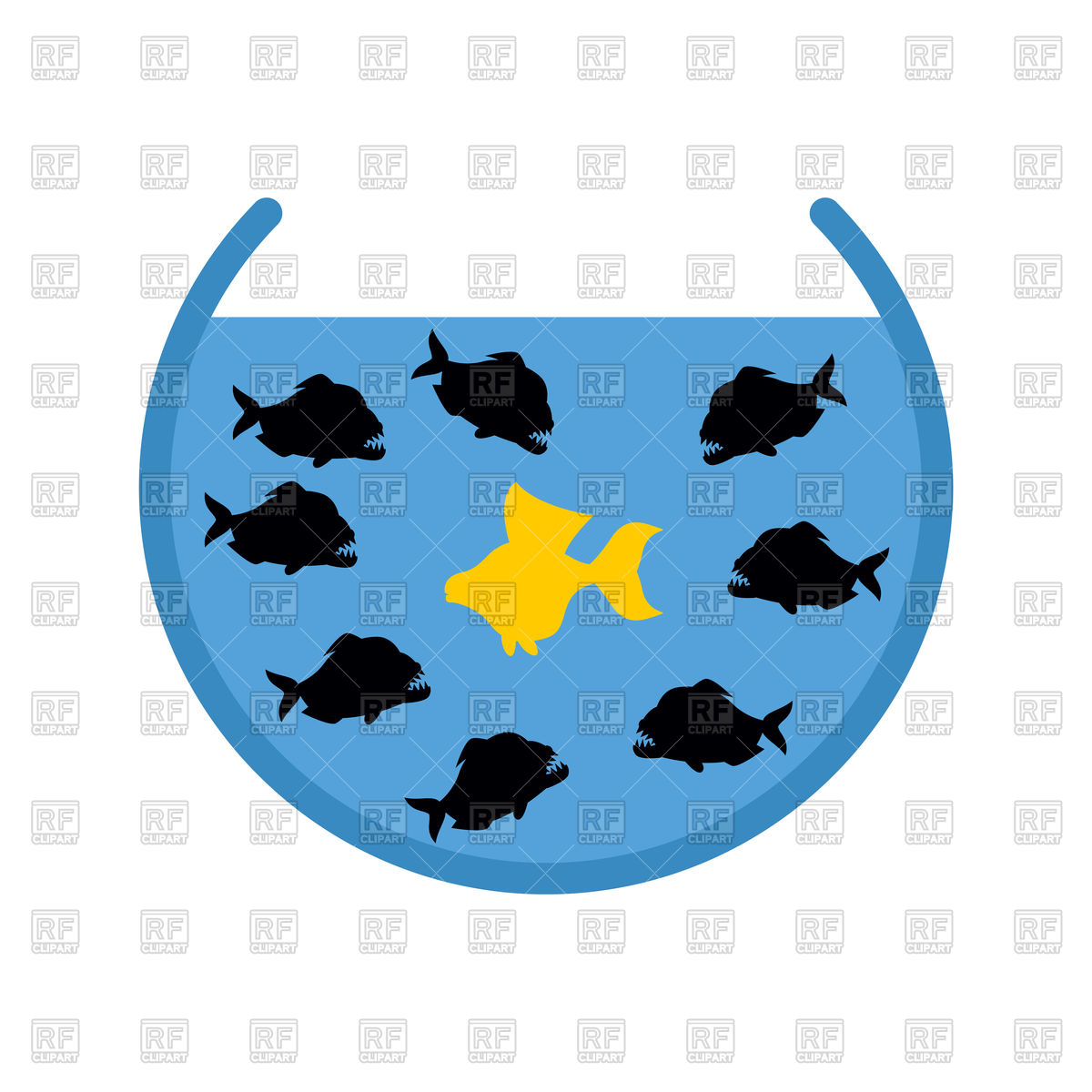 1200x1200 Goldfish And Piranha In Aquarium Vector Image Of Plants