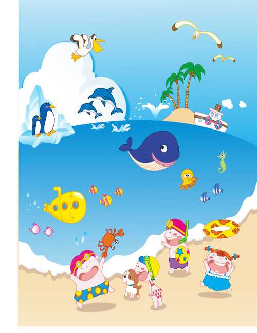 500x648 Happy Kids In The Aquarium Vector Free Download