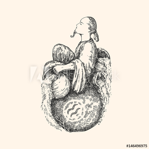 500x500 Vintage Sign Of Zodiac Aquarius Vector Illustration