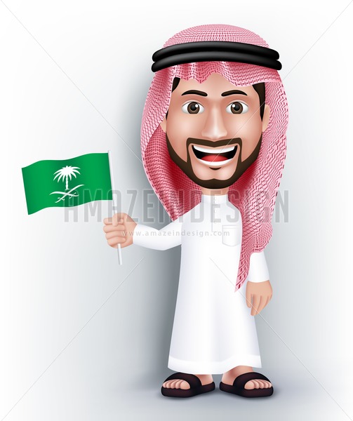 Saudi Arab Man Character Holding Flag In Vector 503x600 Saudi Arab Man Character Holding Flag In Vector