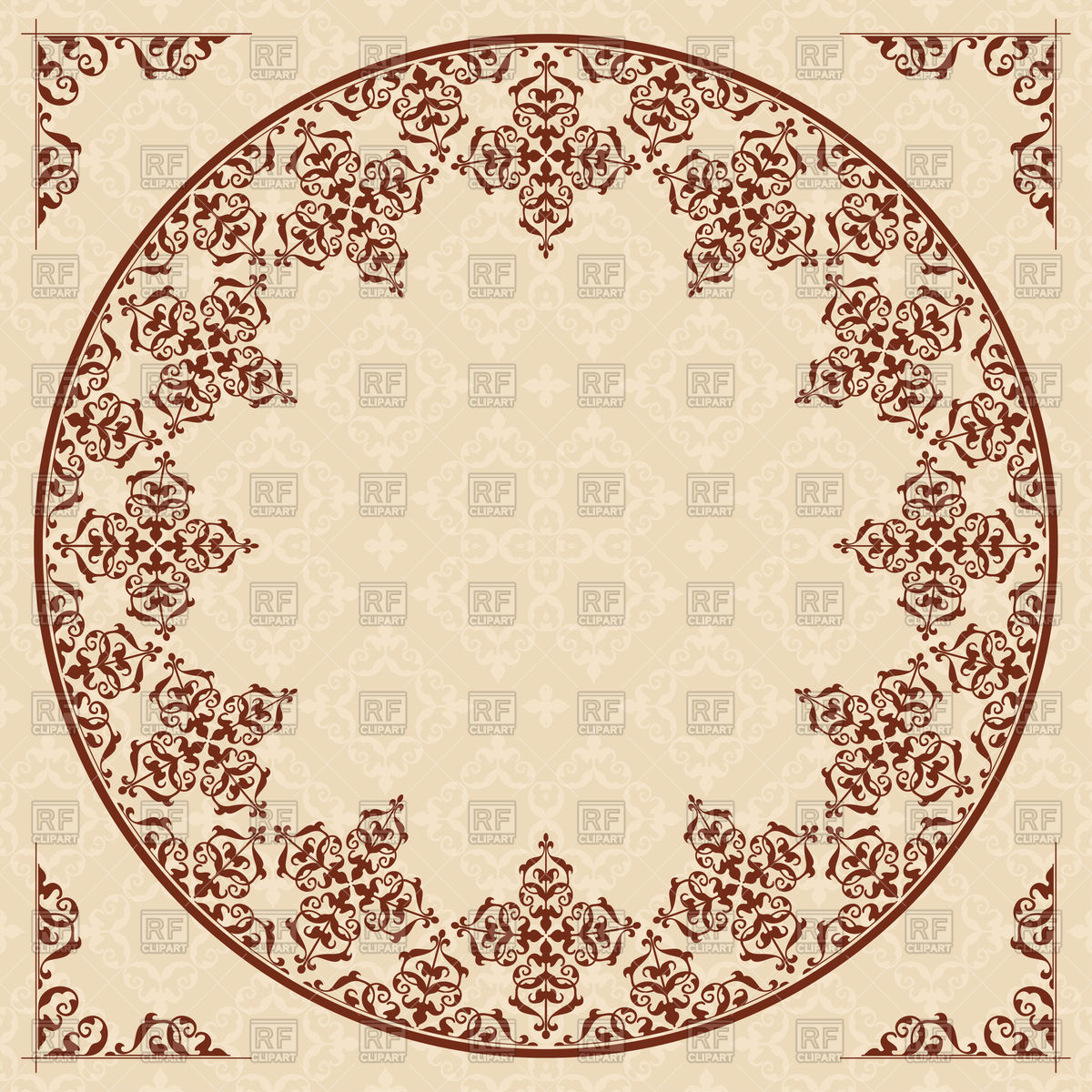 1200x1200 Round Arabic Ornament On Light Beige Background Vector Image