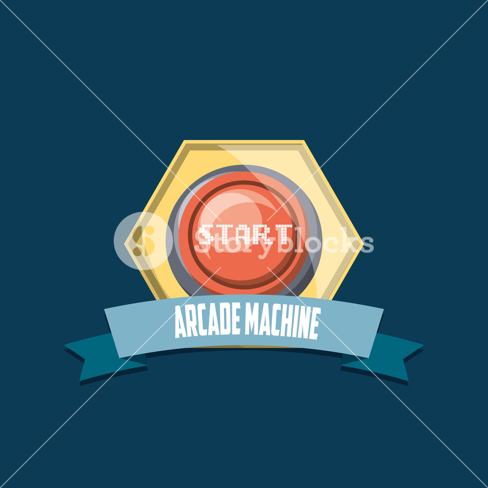 1000x1000 Arcade Machine Emblem With Start Button And Decorative Ribbon Over