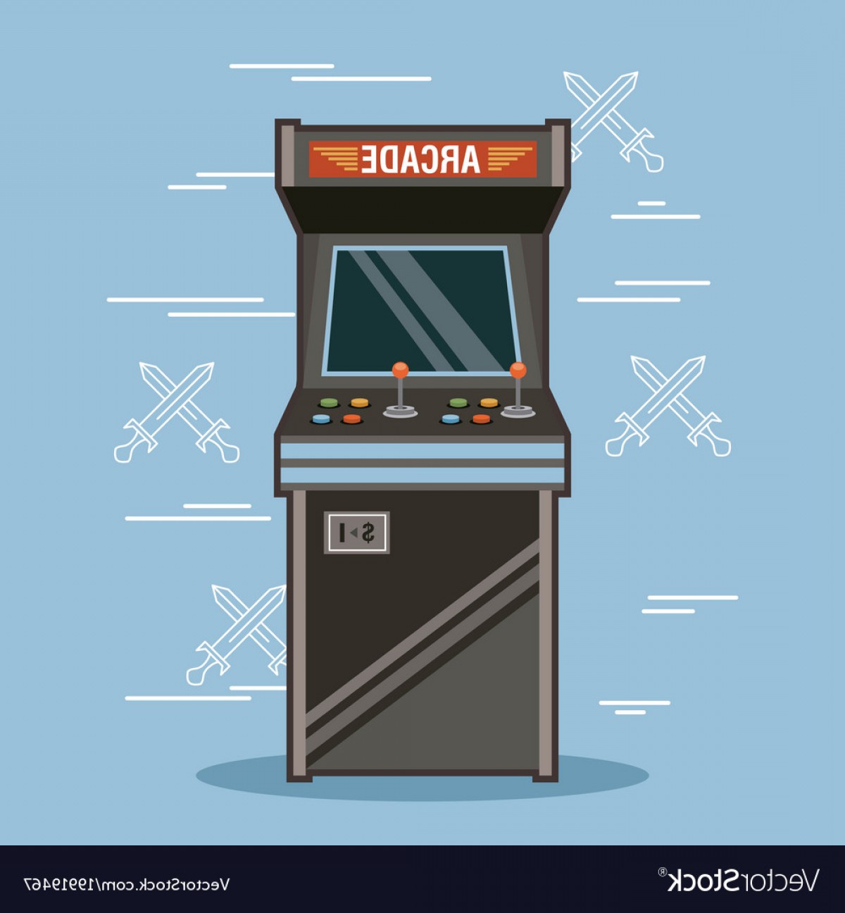 Classic Arcade Game Machine Rendering Vector Wallkeeper 1200x1296 Classic Arcade Game Machine Rendering Vector Wallkeeper