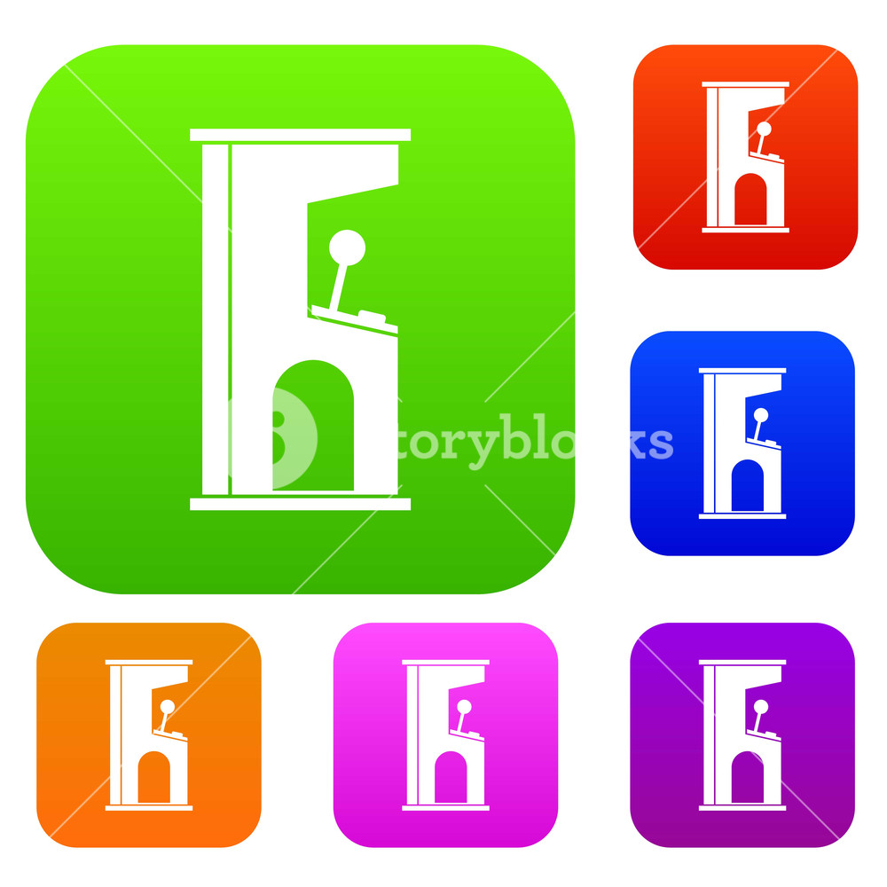 Retro Style Arcade Game Machine Set Icon In Different Colors 1000x1000 Retro Style Arcade Game Machine Set Icon In Different Colors