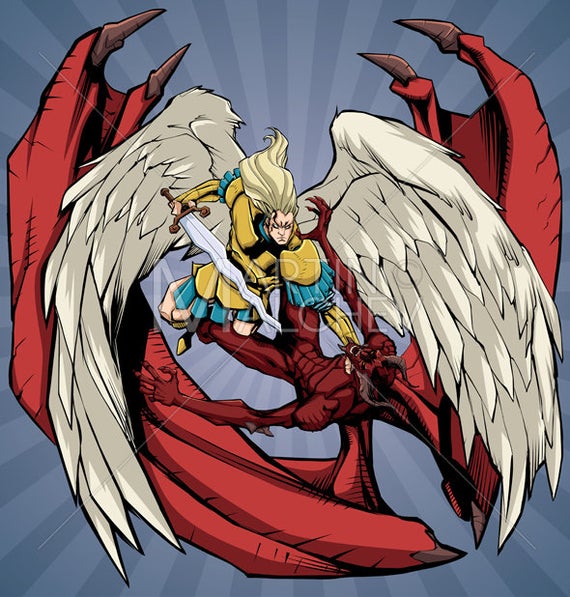 570x597 Angel Versus Devil Vector Illustration Michael Archangel Etsy