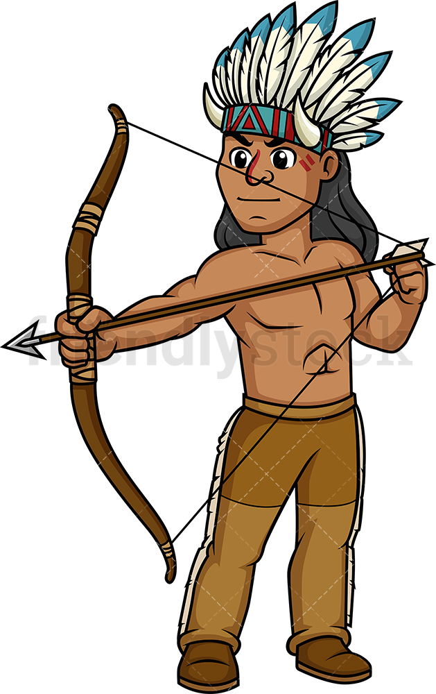 629x1000 Native American Indian Archer Cartoon Clipart Vector