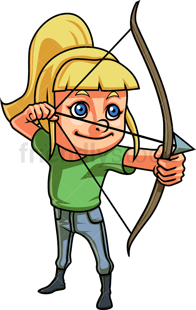 755x1194 Little Girl Doing Archery Cartoon Clipart Vector
