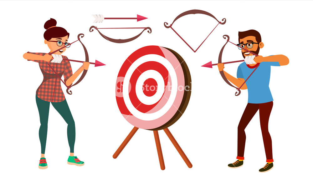 1000x563 Archery Concept Vector Woman And Man Shooting From A Bow