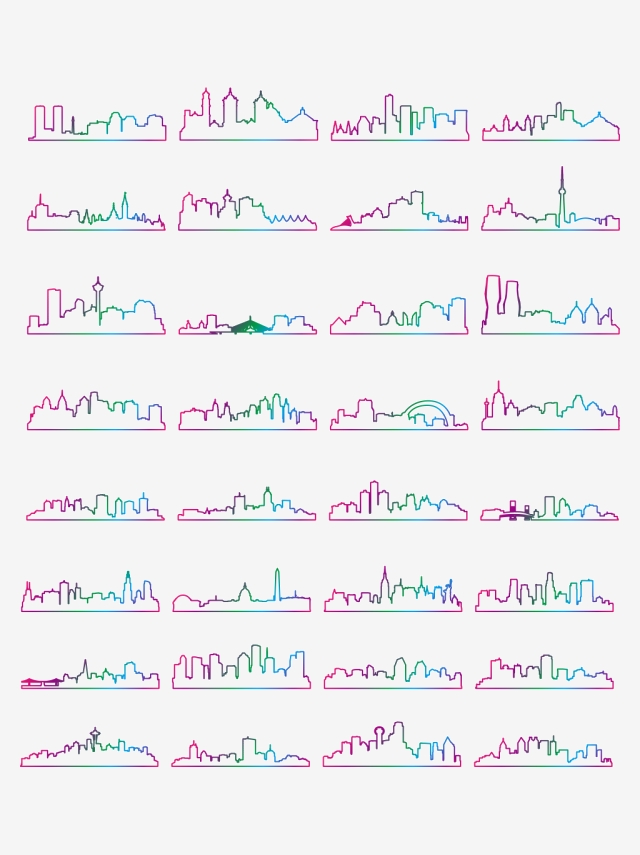 640x855 City Silhouette Vector Collection, City Silhouette, Architectural