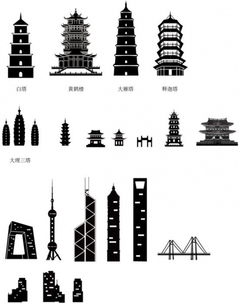 472x600 Ancient And Modern Chinese Architecture Silhouette Vector Free