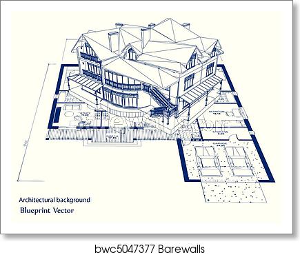435x370 Architecture Blueprint Of A House Vector, Art Print Barewalls