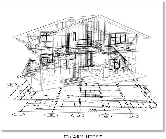 560x470 Free Art Print Of Architecture Blueprint Of A House Vector