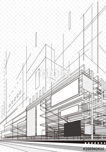 350x500 Abstract Architecture Wireframe Of Building Background Stock