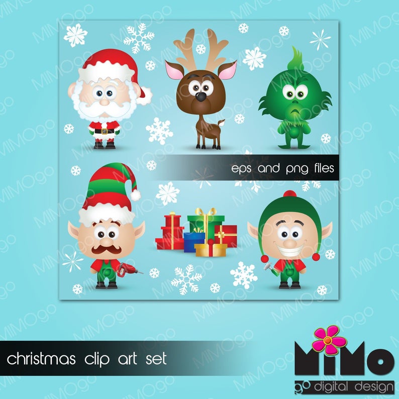 794x794 Christmas Clipart Illustration Vector Png Santa Claus Reindeer Etsy