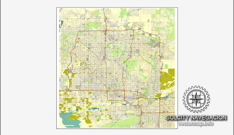 800x461 Phoenix, Arizona, Us Printable Vector Street City Plan Map, Fully