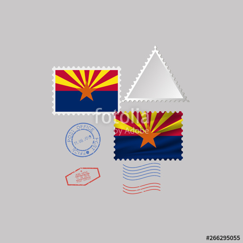 500x500 Postage Stamp With The Image Of Arizona State Flag Vector