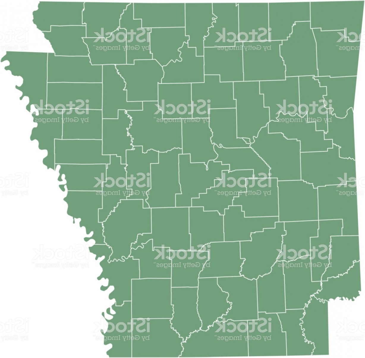 1228x1202 Arkansas County Map Vector Outline Illustration Green Background
