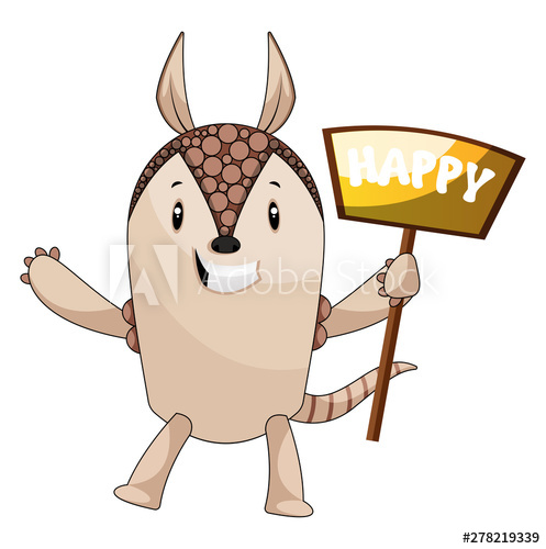 497x500 Armadillo With Happy Sign, Illustration, Vector On White