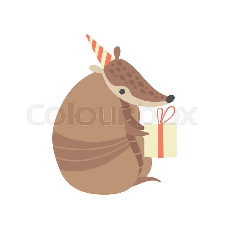 800x800 Cute Armadillo In Party Hat Holding Stock Vector Colourbox