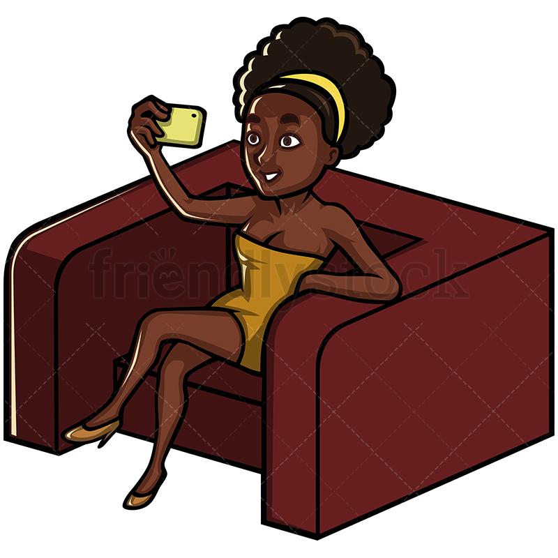 800x800 Black Woman Taking Selfie On An Armchair Vector Cartoon Clipart