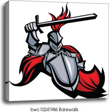 382x390 Medieval Knight With Sword And Shield Vector Mascot, Canvas Print