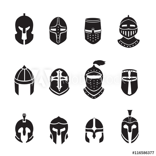 500x500 Warrior Helmets Black Icons Or Logos Set Knight Armor, Vector