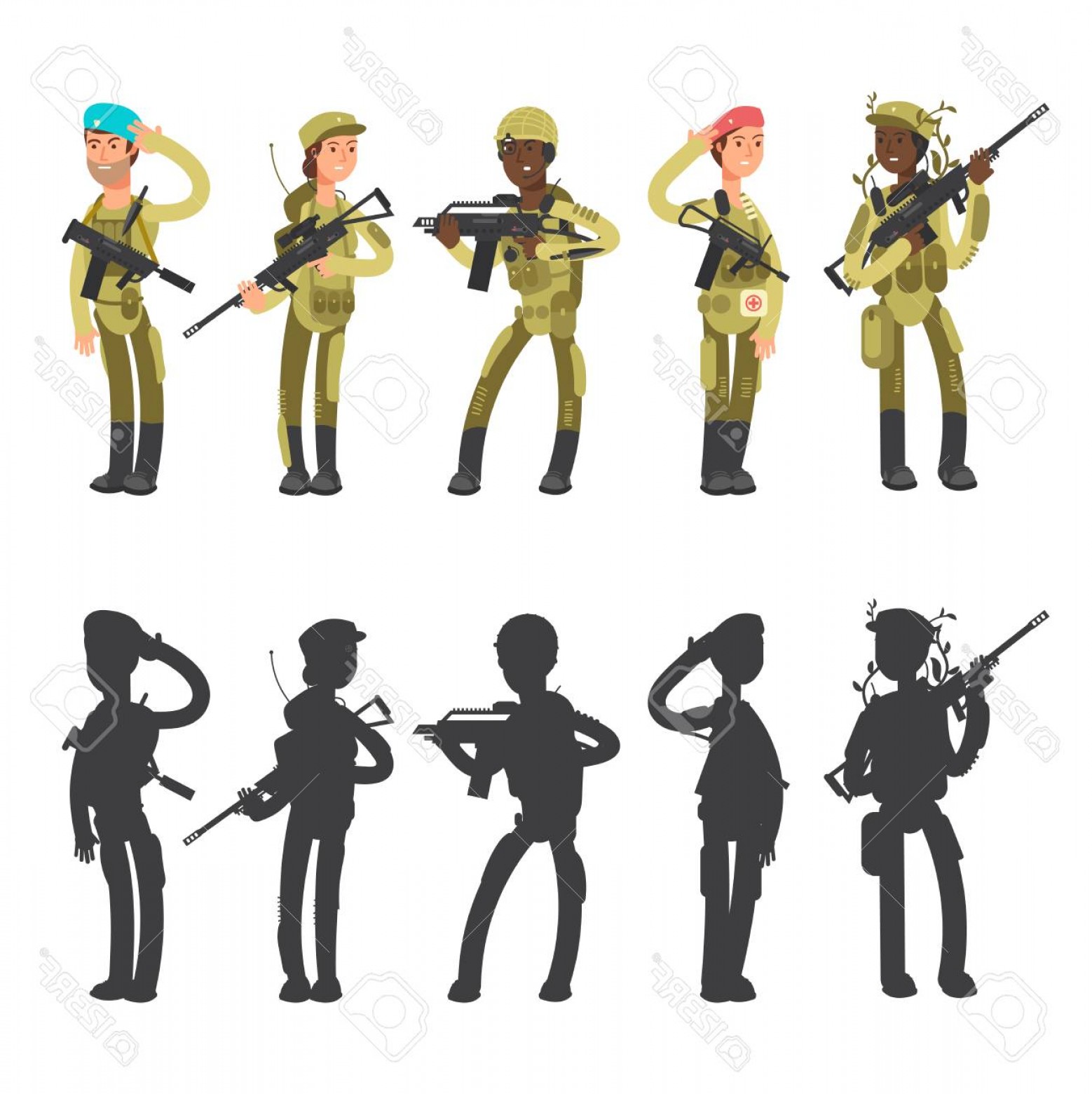 1558x1560 Photostock Vector International Army Soldiers Silhouettes