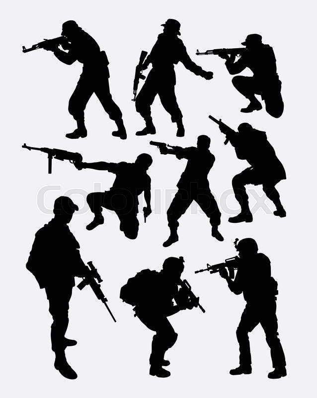 638x800 Army Soldier Pose With Gun Weapon Stock Vector Colourbox