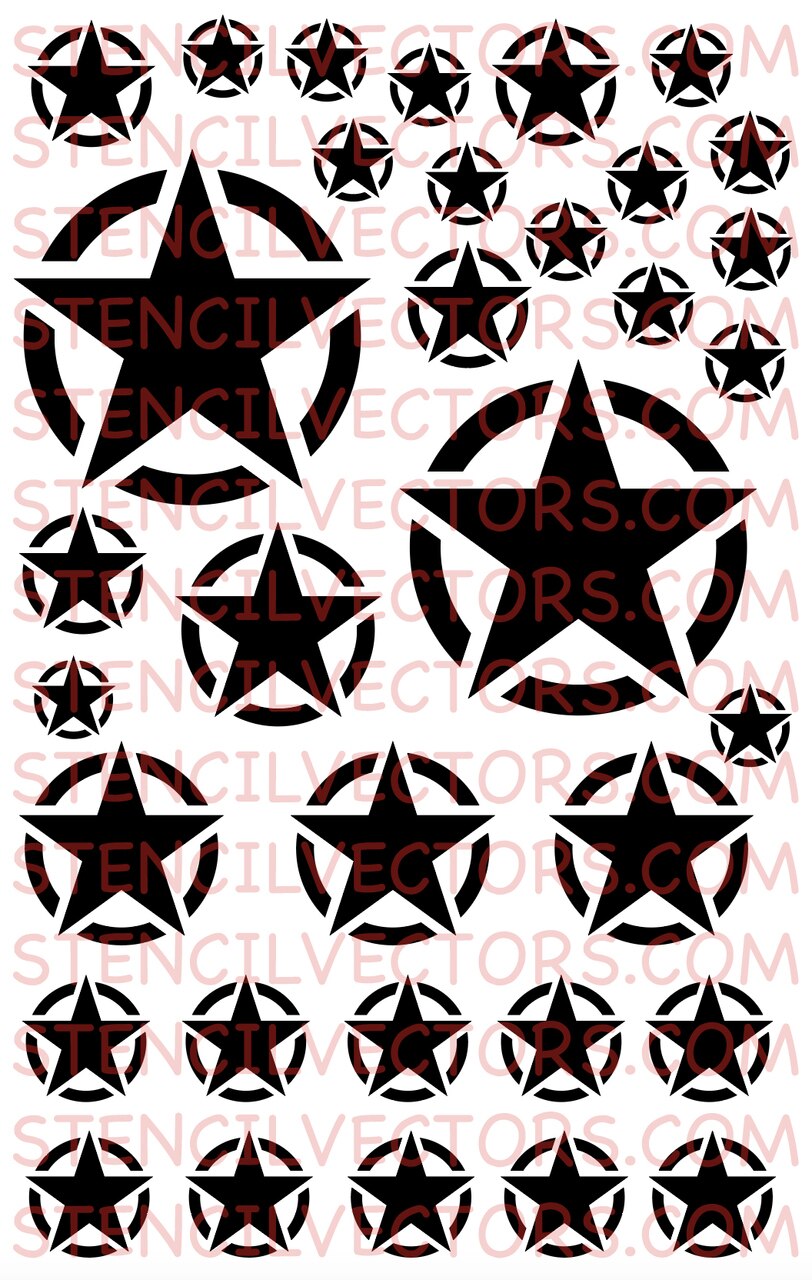 812x1280 Army Star Stencil Vector Pack