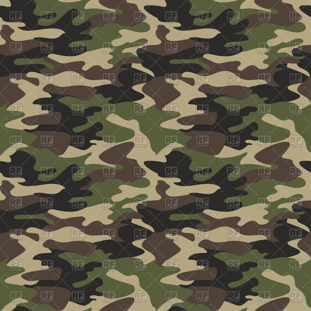 1200x1200 Camouflage Seamless Pattern, Classic Military Texture Vector Image