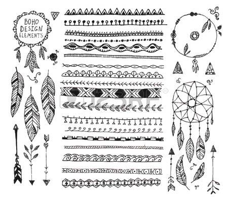450x390 Doodle Border Vector Floral Decor Set, Collection Of Hand Drawn