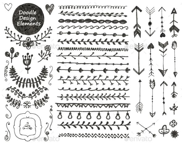 590x467 Vector Floral Decor Set, Collection Of Hand Drawn Doodle Frames