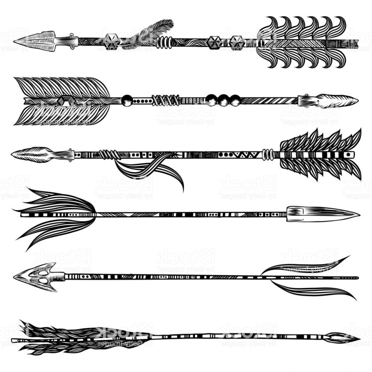 1228x1228 Tribal Boho Arrow Set In Ethnical Pattern With Feathers And Bow