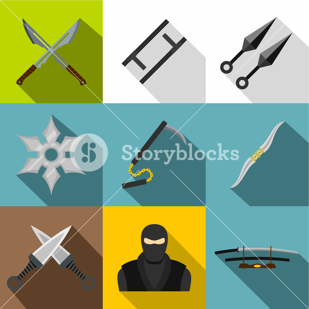 Asian Ninja Arsenal Icon Set Flat Style Set Of Asian Ninja 1000x1000 Asian Ninja Arsenal Icon Set Flat Style Set Of Asian Ninja